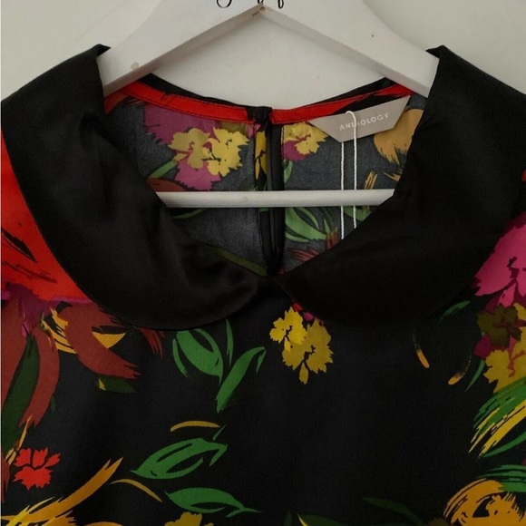 Anthology Black Floral Satin Type Collared Blouse Sizes 18, 20 - Picture 2 of 5